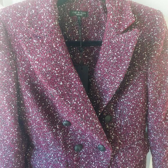 NWT rag & bone Valerie Wool Tweed Blazer Burgundy - Picture 8 of 9